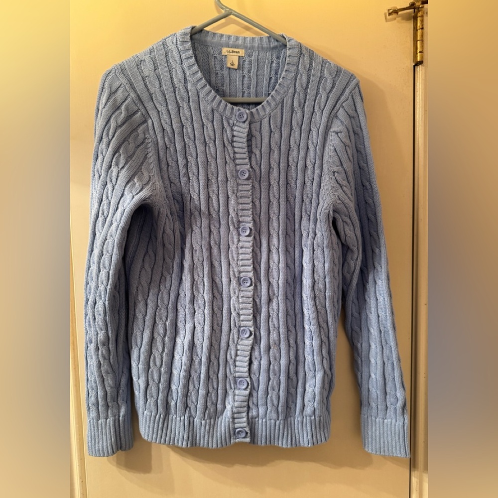 L.L. Bean Sky Blue Cable Knit Cardigan